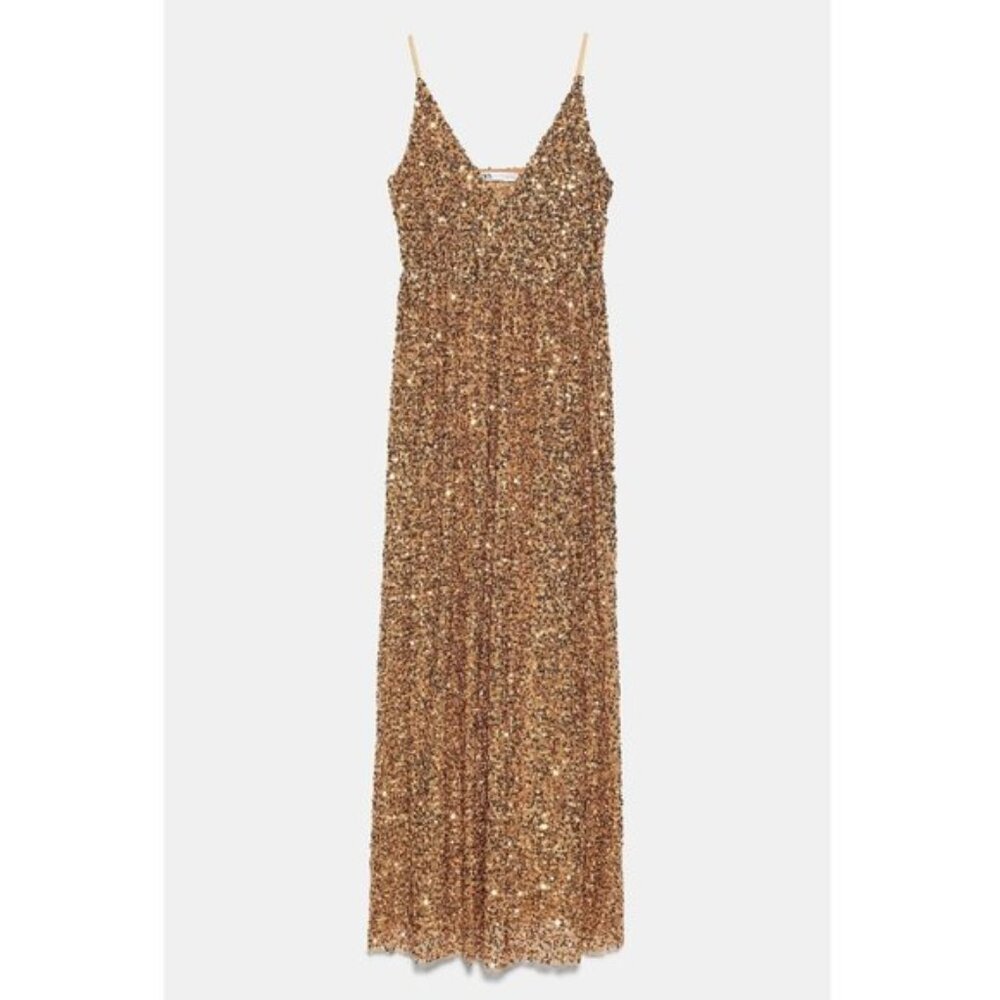 Gold sequin floor-length gown - Zara limited edition